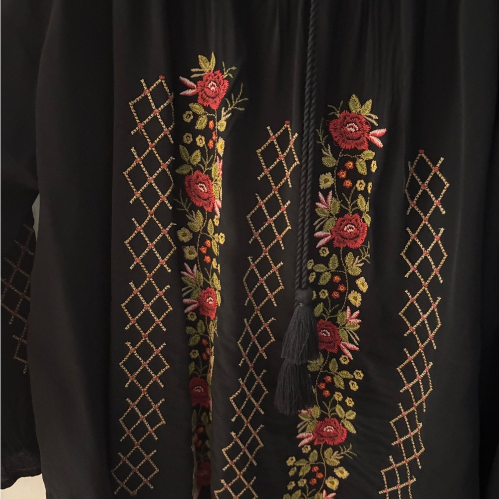 J. Jill Black Floral Embroidered Blouse - Picture 3 of 7